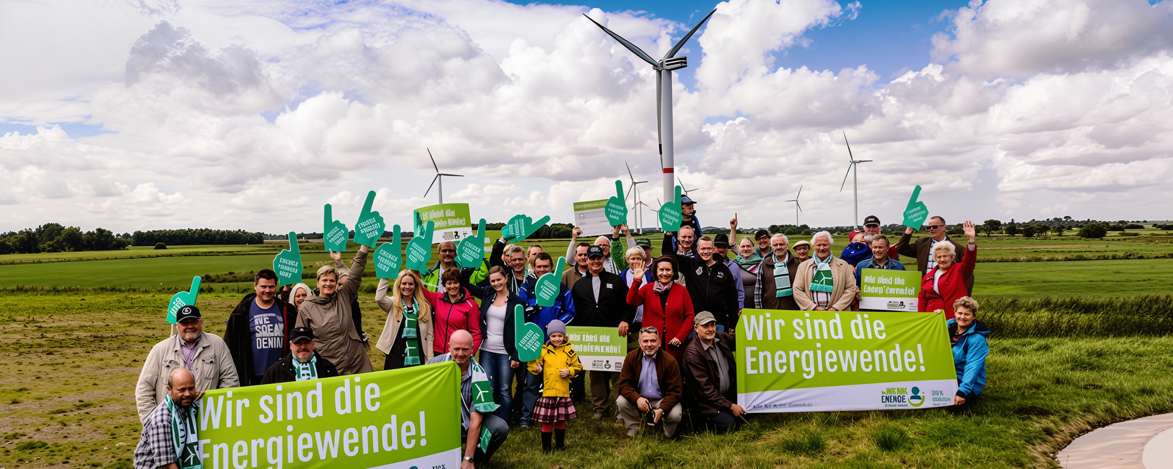 Bürger:innen vor ihrem eigenen Windkraftwerk